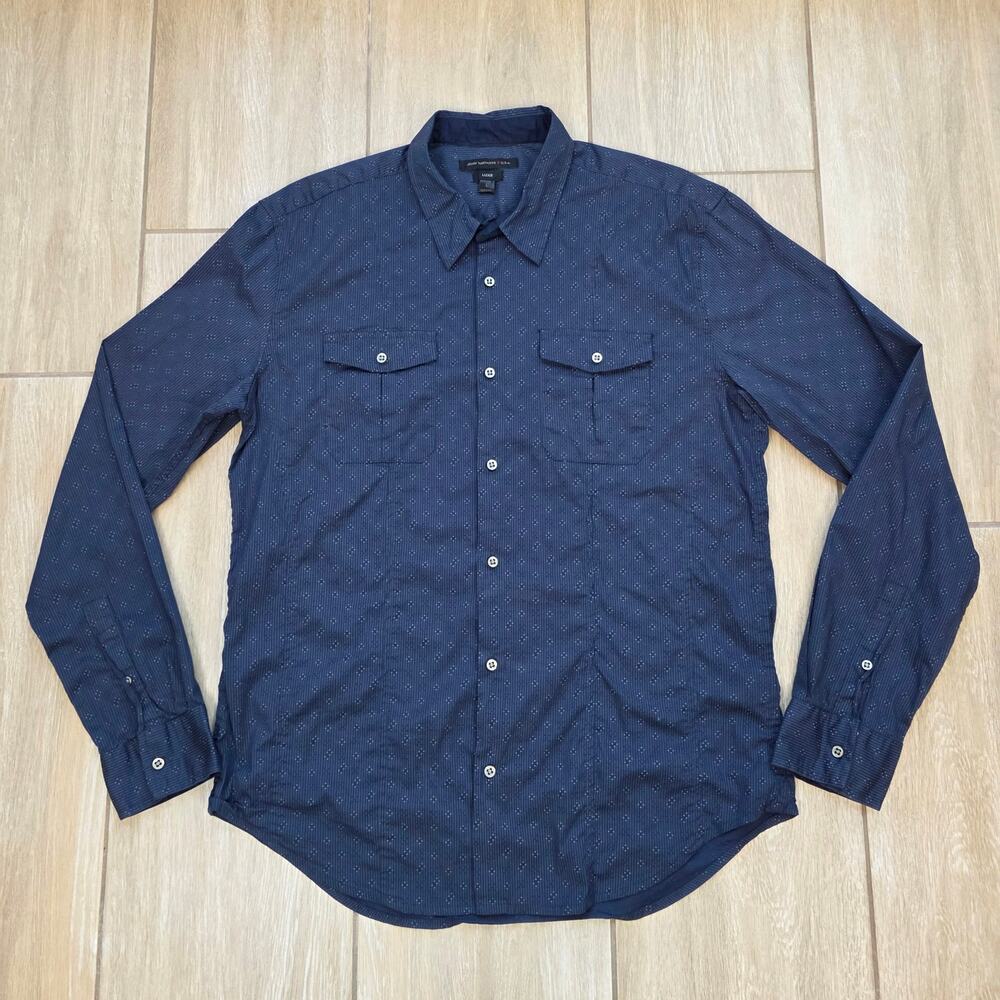 John Varvatos USA Luxe Men L Blue Geometric Micro Dot Stretch Button Down Shirt